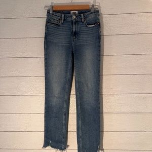 Cindy High Waist Destroyed Hem Straight Leg Jeans